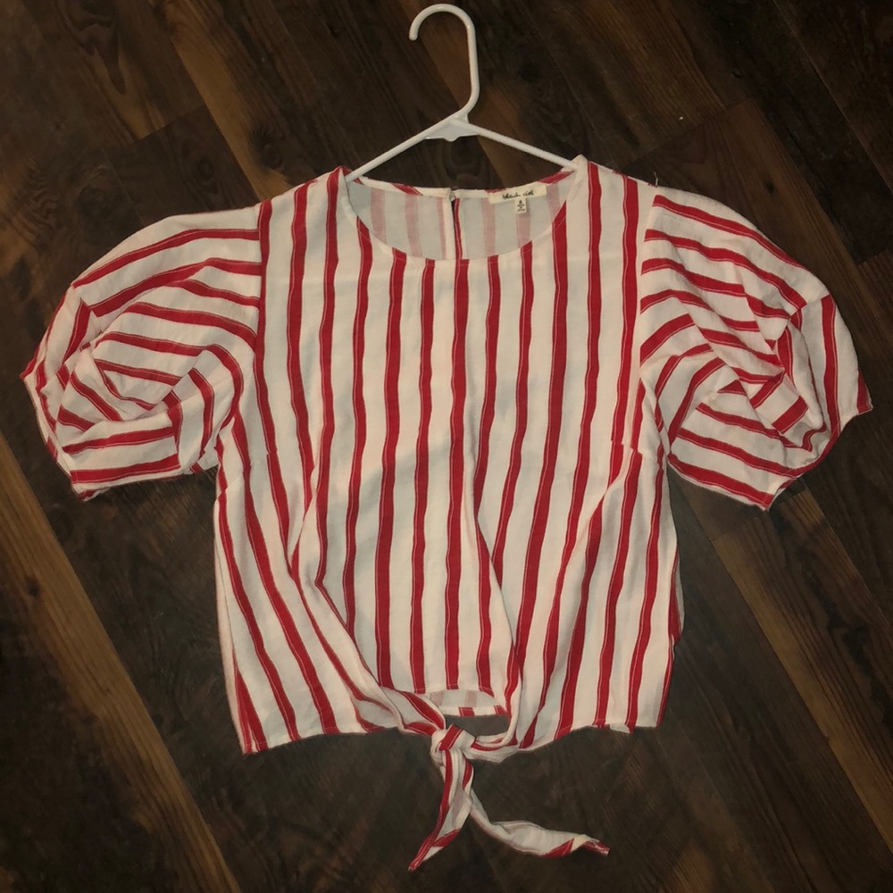 White and red striped tie top